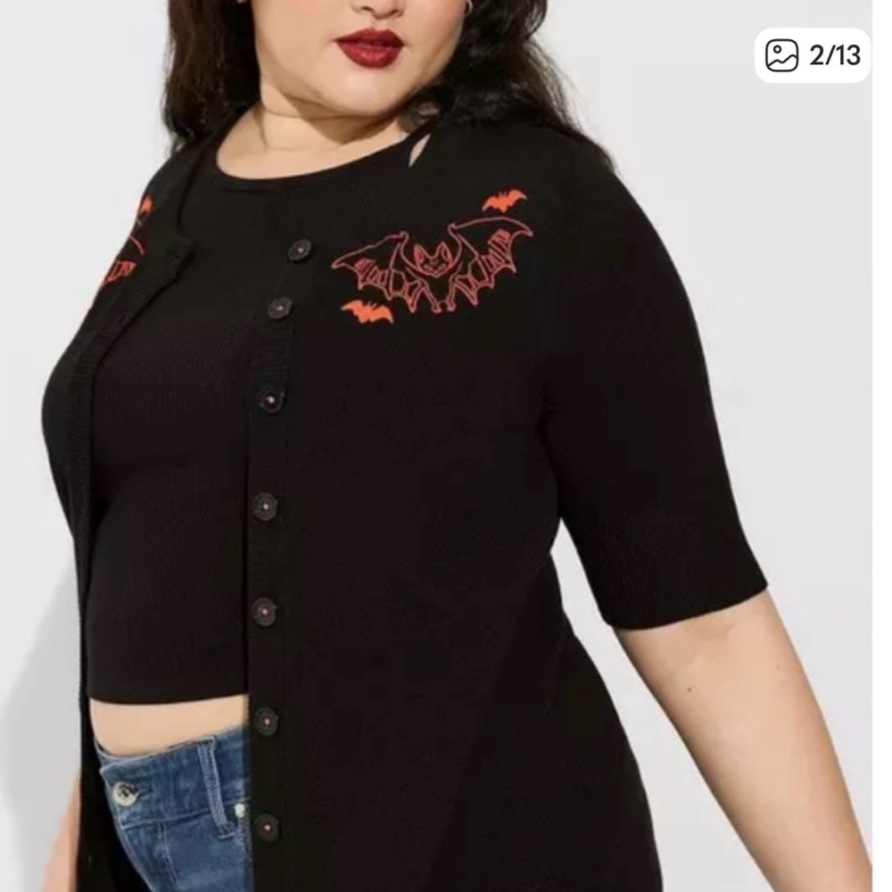 Torrid Black Cardigan with Orange Bat Design